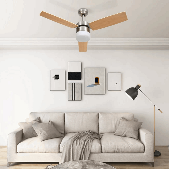 Modern Light Brown Ceiling Fan with Remote Control, 3-Speed Settings, and Built-in Light - 108cm Diameter - Premium  from Home Treasures - Just £156.99! Shop now at Home Treasures