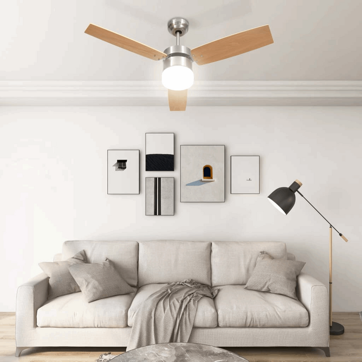 Modern Light Brown Ceiling Fan with Remote Control, 3-Speed Settings, and Built-in Light - 108cm Diameter - Premium  from Home Treasures - Just £156.99! Shop now at Home Treasures