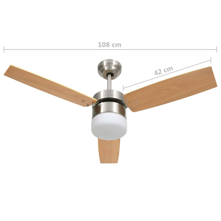 Modern Light Brown Ceiling Fan with Remote Control, 3-Speed Settings, and Built-in Light - 108cm Diameter - Premium  from Home Treasures - Just £156.99! Shop now at Home Treasures