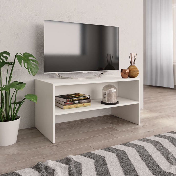 Elegant White TV Cabinet - Modern Entertainment Center with Open Storage Compartment and Easy Assembly - Premium  from Home Treasures - Just £35.99! Shop now at Home Treasures