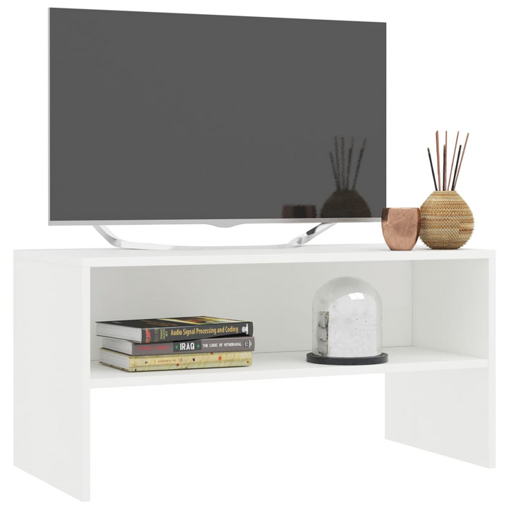 Elegant White TV Cabinet - Modern Entertainment Center with Open Storage Compartment and Easy Assembly - Premium  from Home Treasures - Just £35.99! Shop now at Home Treasures