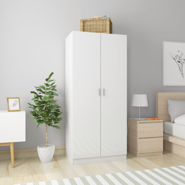 Modern High Gloss Two Door Wardrobe in White - 80 x 52 x 180 cm | Durable Storage Solution with Hanging Rod - Premium  from Home Treasures - Just £184.99! Shop now at Home Treasures