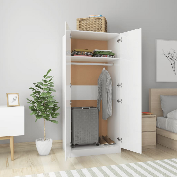 Modern High Gloss Two Door Wardrobe in White - 80 x 52 x 180 cm | Durable Storage Solution with Hanging Rod - Premium  from Home Treasures - Just £184.99! Shop now at Home Treasures