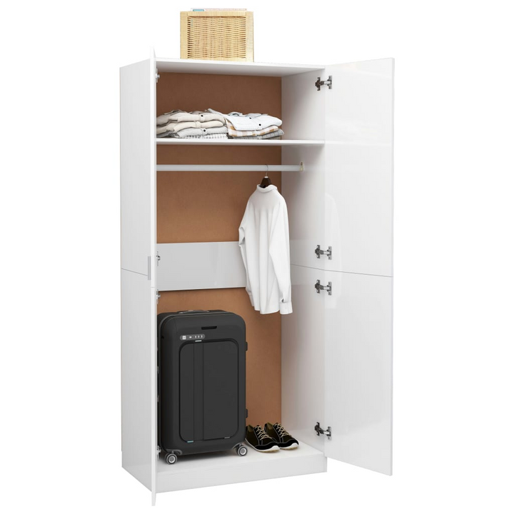 Modern High Gloss Two Door Wardrobe in White - 80 x 52 x 180 cm | Durable Storage Solution with Hanging Rod - Premium  from Home Treasures - Just £184.99! Shop now at Home Treasures