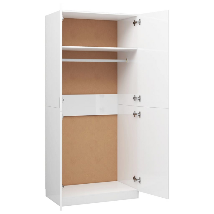 Modern High Gloss Two Door Wardrobe in White, 80 x 52 x 180 cm | Durable Storage Solution with Hanging Rod - Premium  from Home Treasures - Just £178.99! Shop now at Home Treasures