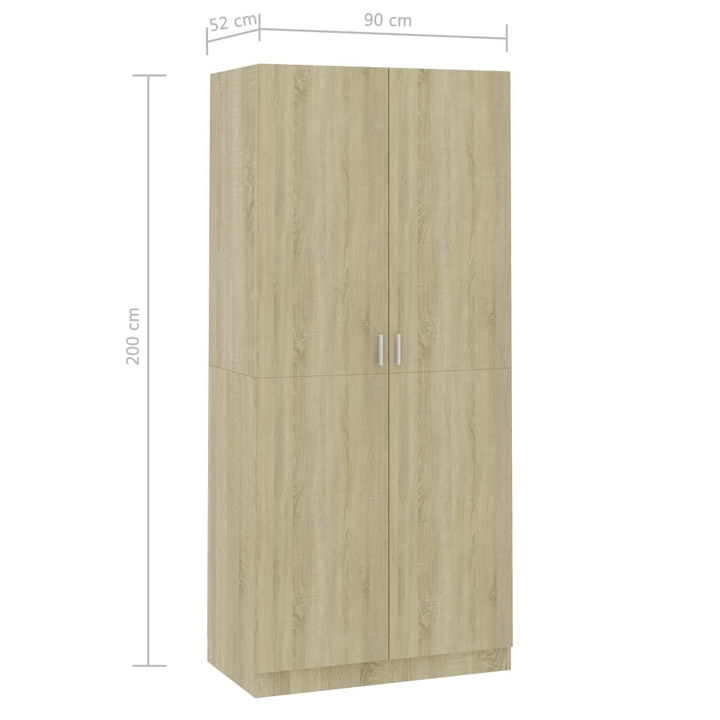 Stylish and Durable Two Door Wardrobe in Sonoma Oak Finish - 90 x 52 x 200 cm - Premium  from Home Treasures - Just £184.99! Shop now at Home Treasures