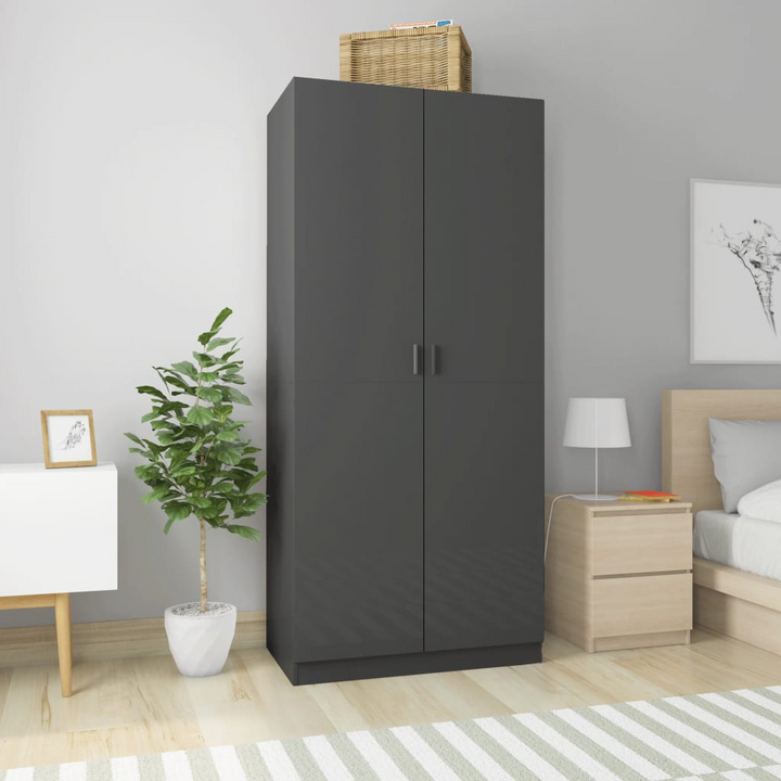 Stylish Two Door Wardrobe - High Gloss Grey, Spacious 90x52x200cm Closest Storage Solution - Premium  from Home Treasures - Just £234.99! Shop now at Home Treasures