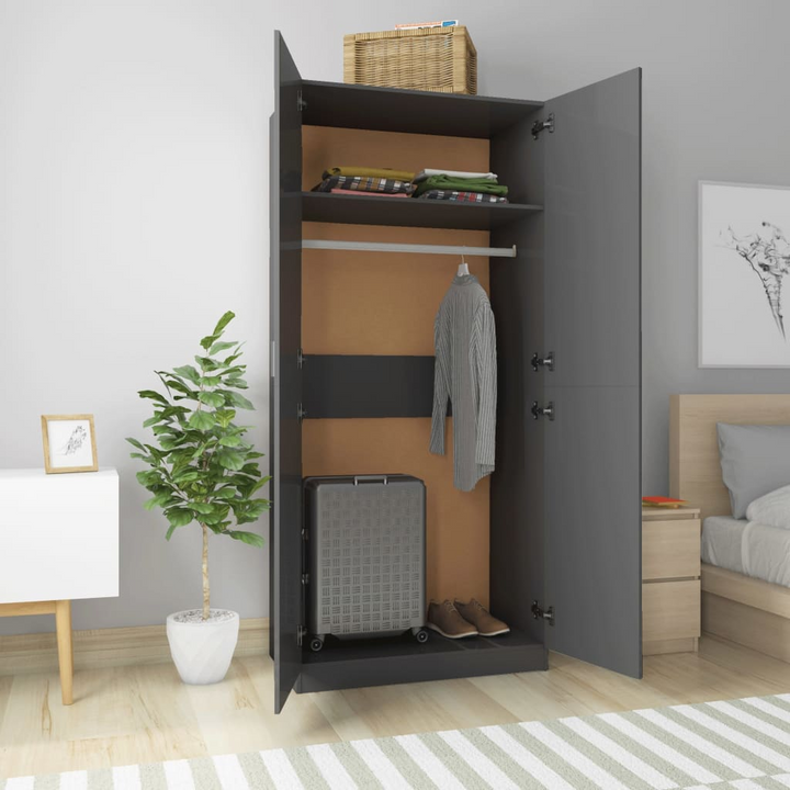 Stylish Two Door Wardrobe - High Gloss Grey, Spacious 90x52x200cm Closest Storage Solution - Premium  from Home Treasures - Just £234.99! Shop now at Home Treasures