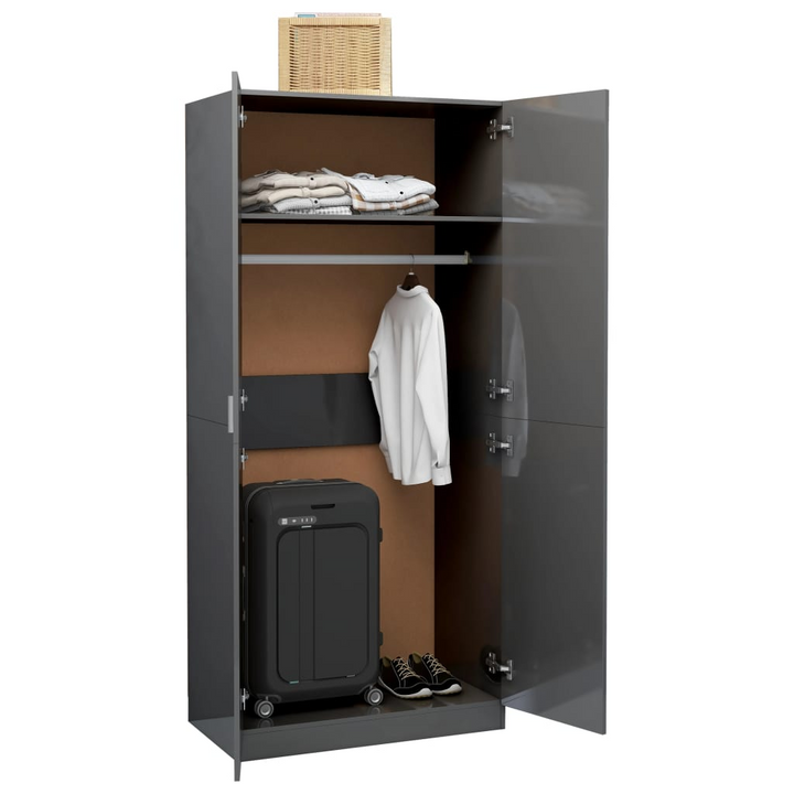 Stylish Two Door Wardrobe - High Gloss Grey, Spacious 90x52x200cm Closest Storage Solution - Premium  from Home Treasures - Just £234.99! Shop now at Home Treasures