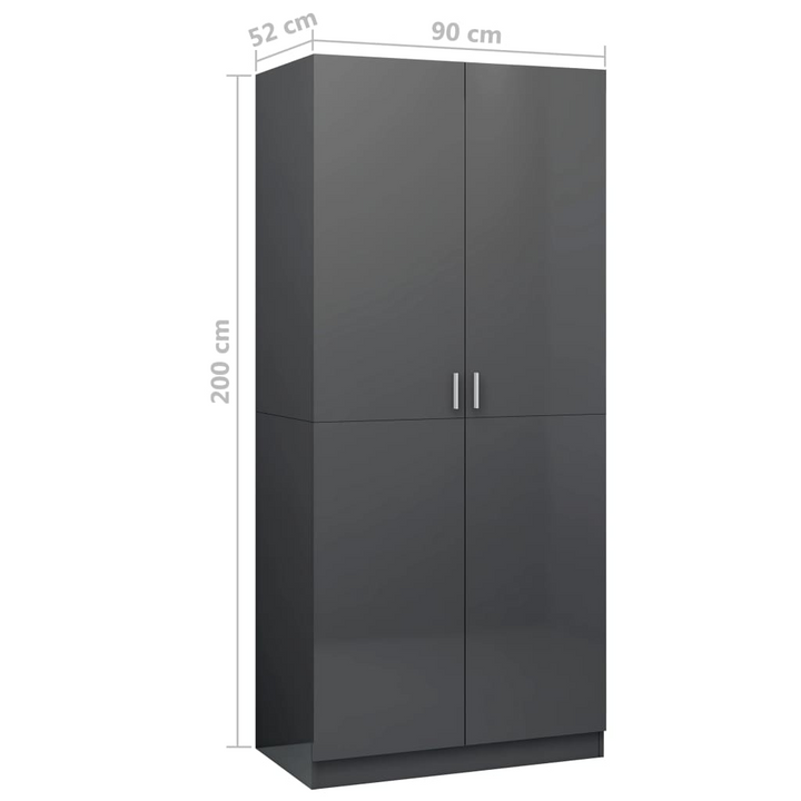 Stylish Two Door Wardrobe - High Gloss Grey, Spacious 90x52x200cm Closest Storage Solution - Premium  from Home Treasures - Just £234.99! Shop now at Home Treasures