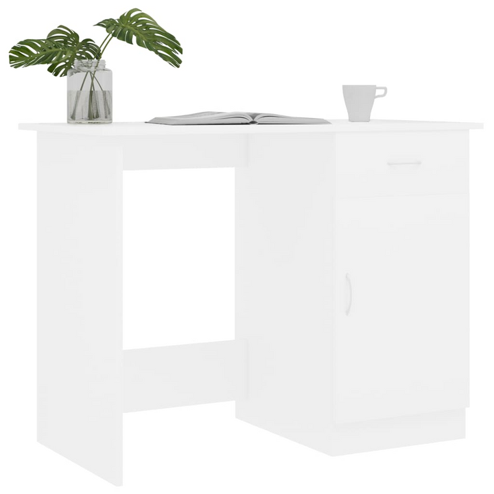 Modern White Work Desk - 100x50x76cm | Sleek & Durable Office Furniture with Storage Drawer & Door - Premium  from Home Treasures - Just £80.99! Shop now at Home Treasures