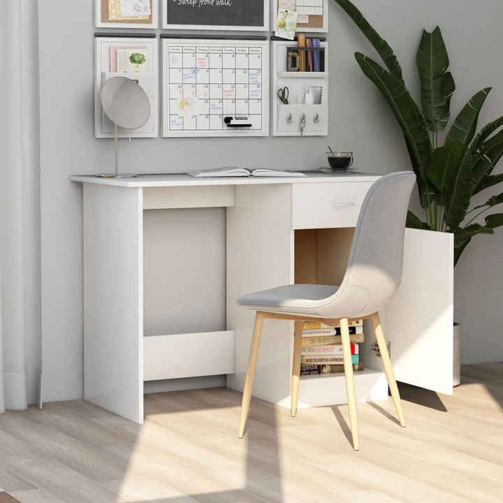 Modern White Work Desk - 100x50x76cm | Sleek & Durable Office Furniture with Storage Drawer & Door - Premium  from Home Treasures - Just £80.99! Shop now at Home Treasures