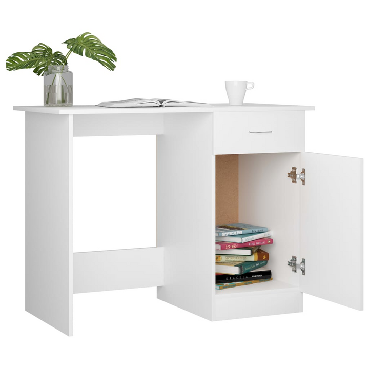 Modern White Work Desk - 100x50x76cm | Sleek & Durable Office Furniture with Storage Drawer & Door - Premium  from Home Treasures - Just £80.99! Shop now at Home Treasures