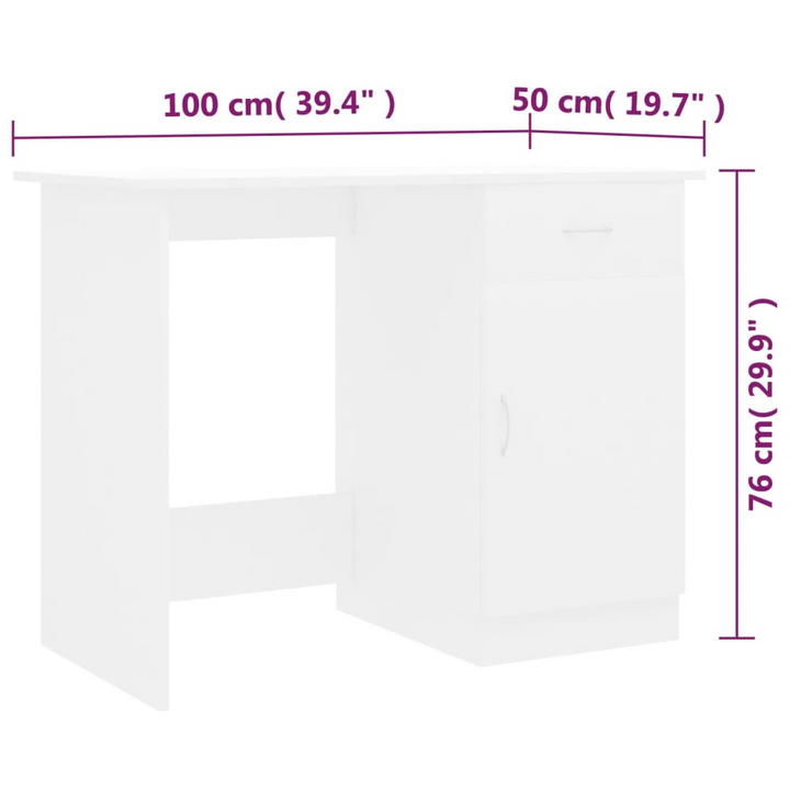 Modern White Work Desk - 100x50x76cm | Sleek & Durable Office Furniture with Storage Drawer & Door - Premium  from Home Treasures - Just £80.99! Shop now at Home Treasures