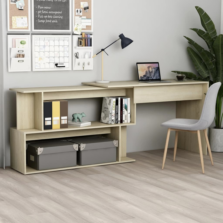 Rotatable Corner Work Desk in Sonoma Oak Finish - 200 x 50 x 76cm | Modern Engineered Wood Study Table with Open Storage Compartments - Premium  from Home Treasures - Just £101.99! Shop now at Home Treasures