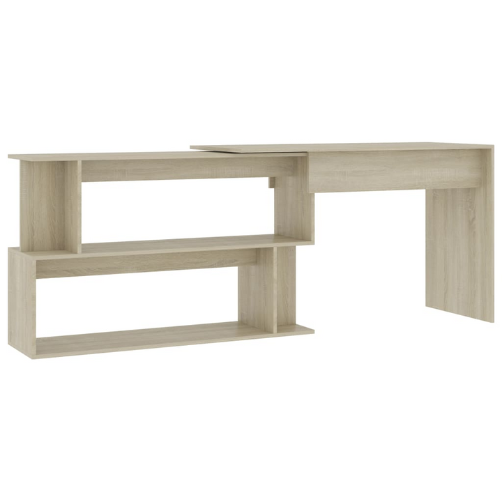 Rotatable Corner Work Desk in Sonoma Oak Finish - 200 x 50 x 76cm | Modern Engineered Wood Study Table with Open Storage Compartments - Premium  from Home Treasures - Just £101.99! Shop now at Home Treasures