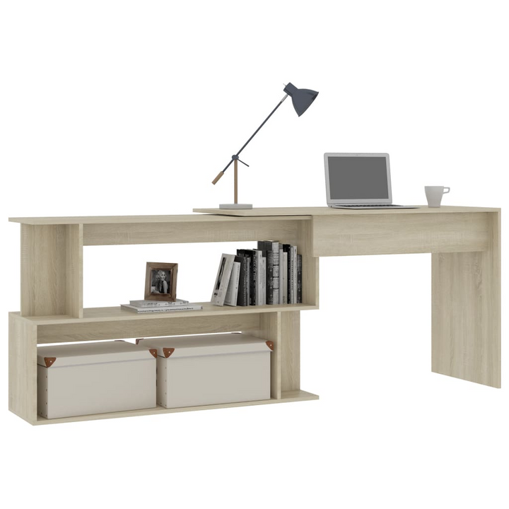 Rotatable Corner Work Desk in Sonoma Oak Finish - 200 x 50 x 76cm | Modern Engineered Wood Study Table with Open Storage Compartments - Premium  from Home Treasures - Just £101.99! Shop now at Home Treasures