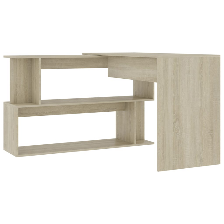 Rotatable Corner Work Desk in Sonoma Oak Finish - 200 x 50 x 76cm | Modern Engineered Wood Study Table with Open Storage Compartments - Premium  from Home Treasures - Just £101.99! Shop now at Home Treasures