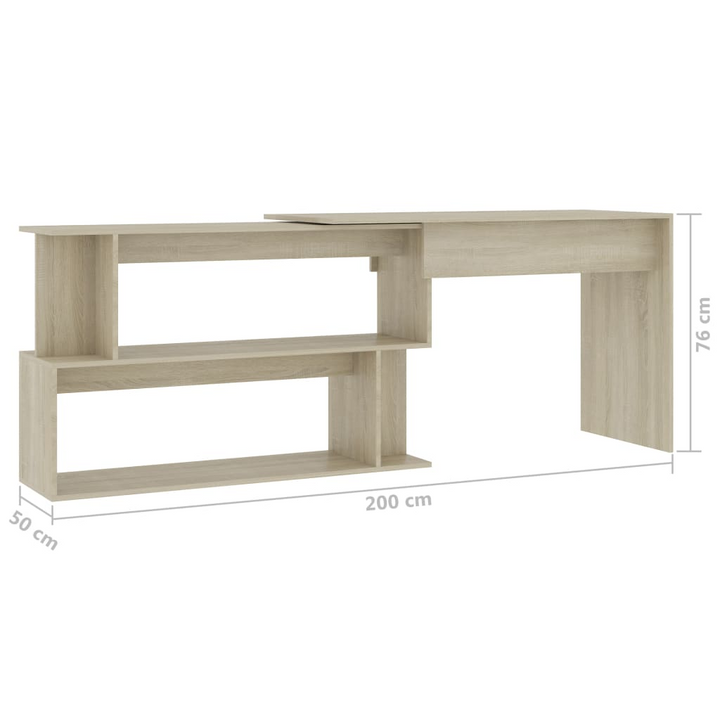 Rotatable Corner Work Desk in Sonoma Oak Finish - 200 x 50 x 76cm | Modern Engineered Wood Study Table with Open Storage Compartments - Premium  from Home Treasures - Just £101.99! Shop now at Home Treasures