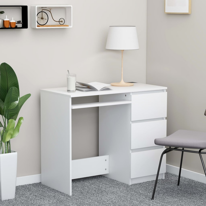 Compact White Work Desk with 3 Drawers - 90 x 45 x 76 cm | Durable Engineered Wood Office Desk for Home & Youth Rooms - Premium  from Home Treasures - Just £92.99! Shop now at Home Treasures