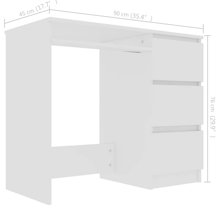 Compact White Work Desk with 3 Drawers - 90 x 45 x 76 cm | Durable Engineered Wood Office Desk for Home & Youth Rooms - Premium  from Home Treasures - Just £92.99! Shop now at Home Treasures