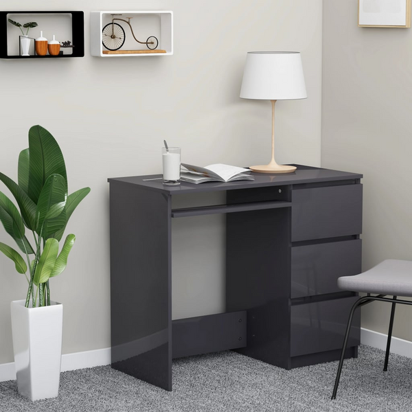 Sleek High Gloss Grey Work Desk - Compact 90x45x76cm with Storage Drawers - Perfect for Home Office or Student Room - Premium  from Home Treasures - Just £130.99! Shop now at Home Treasures