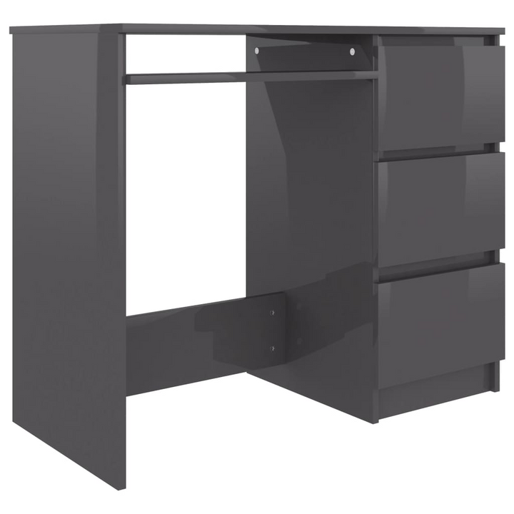 Sleek High Gloss Grey Work Desk - Compact 90x45x76cm with Storage Drawers - Perfect for Home Office or Student Room - Premium  from Home Treasures - Just £130.99! Shop now at Home Treasures