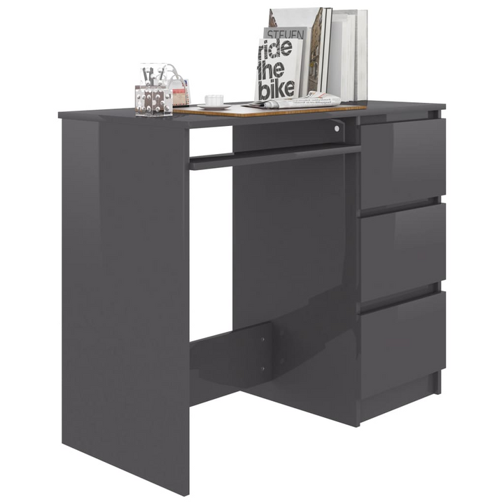 Sleek High Gloss Grey Work Desk - Compact 90x45x76cm with Storage Drawers - Perfect for Home Office or Student Room - Premium  from Home Treasures - Just £130.99! Shop now at Home Treasures