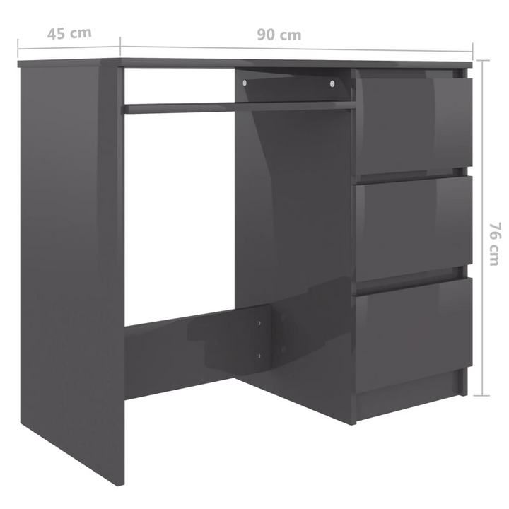 Sleek High Gloss Grey Work Desk - Compact 90x45x76cm with Storage Drawers - Perfect for Home Office or Student Room - Premium  from Home Treasures - Just £130.99! Shop now at Home Treasures