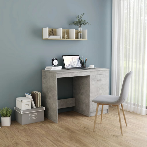 Sleek Modern Work Desk in Concrete Grey - 100x50x76cm | Durable Engineered Wood with Integrated Storage Cabinet - Premium  from Home Treasures - Just £76.99! Shop now at Home Treasures