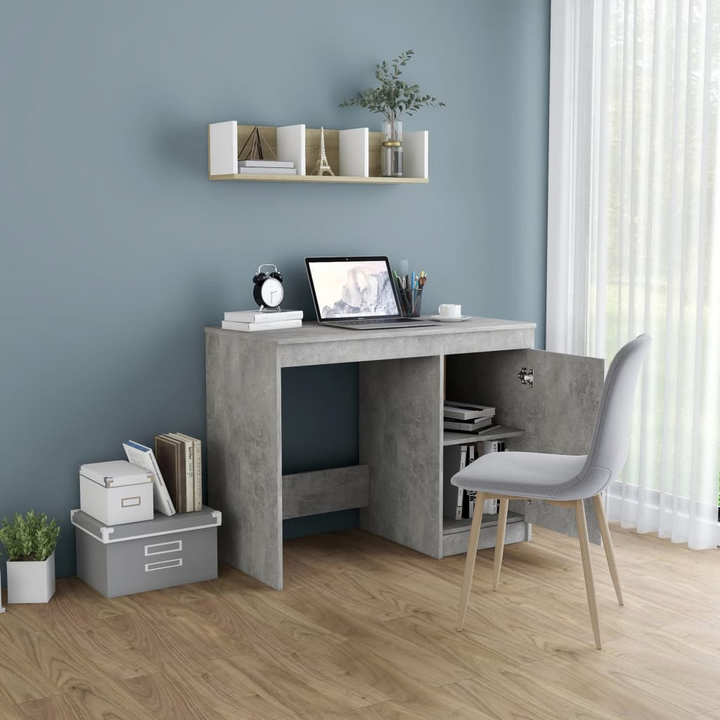 Sleek Modern Work Desk in Concrete Grey - 100x50x76cm | Durable Engineered Wood with Integrated Storage Cabinet - Premium  from Home Treasures - Just £76.99! Shop now at Home Treasures