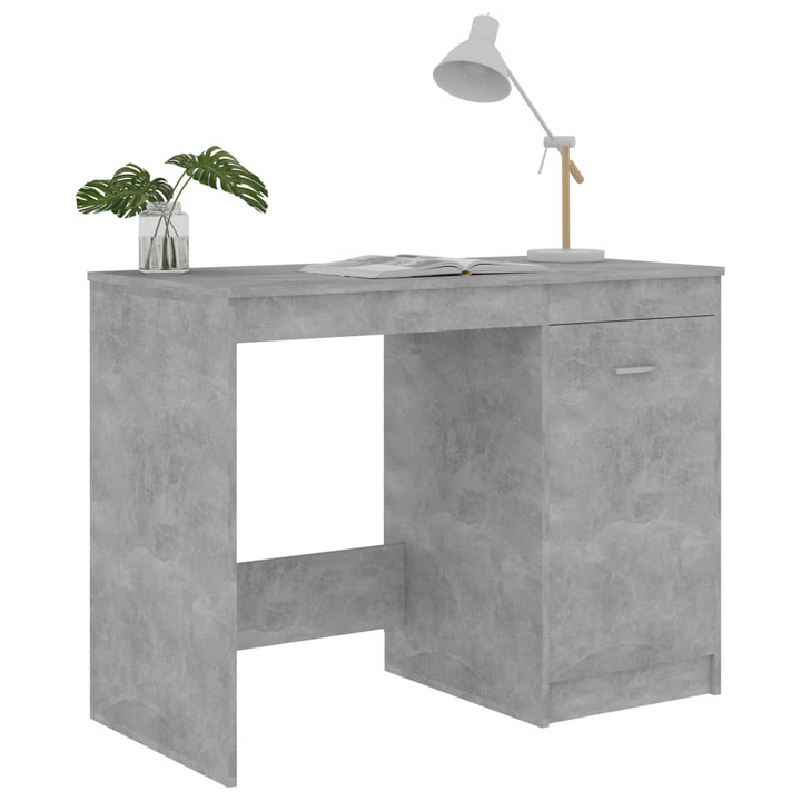 Sleek Modern Work Desk in Concrete Grey - 100x50x76cm | Durable Engineered Wood with Integrated Storage Cabinet - Premium  from Home Treasures - Just £76.99! Shop now at Home Treasures