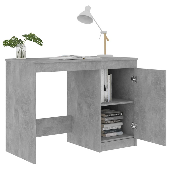 Sleek Modern Work Desk in Concrete Grey - 100x50x76cm | Durable Engineered Wood with Integrated Storage Cabinet - Premium  from Home Treasures - Just £76.99! Shop now at Home Treasures