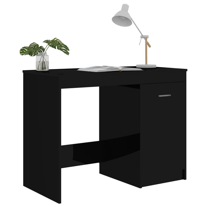 Modern High Gloss Black Work Desk - 100 x 50 x 76cm with Integrated Storage Cabinet - Premium  from Home Treasures - Just £128.99! Shop now at Home Treasures