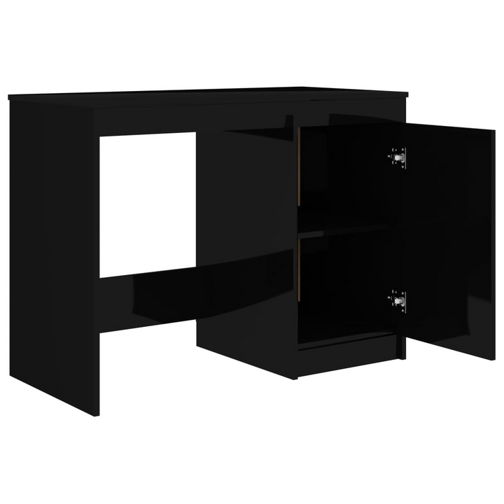 Modern High Gloss Black Work Desk - 100 x 50 x 76cm with Integrated Storage Cabinet - Premium  from Home Treasures - Just £128.99! Shop now at Home Treasures