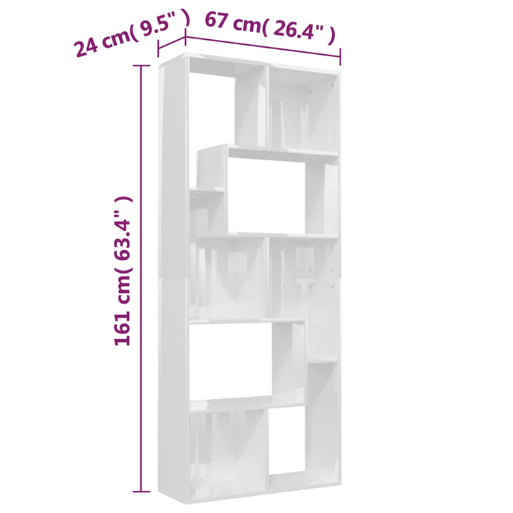 Elegant High Gloss White Book Cabinet 67x24x161 cm | Sturdy Engineered Wood Bookcase & Storage Solution - Premium  from Home Treasures - Just £68.99! Shop now at Home Treasures