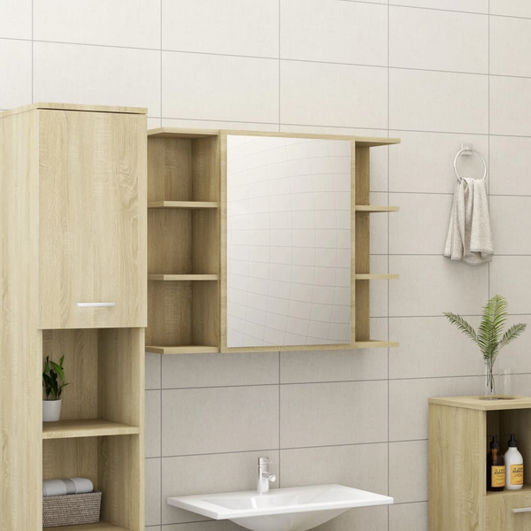 Sonoma Oak Bathroom Mirror Cabinet - Stylish & Functional Storage Solution | 80 x 20.5 x 64 cm - Premium Furniture from Home Treasures - Just £73.99! Shop now at Home Treasures