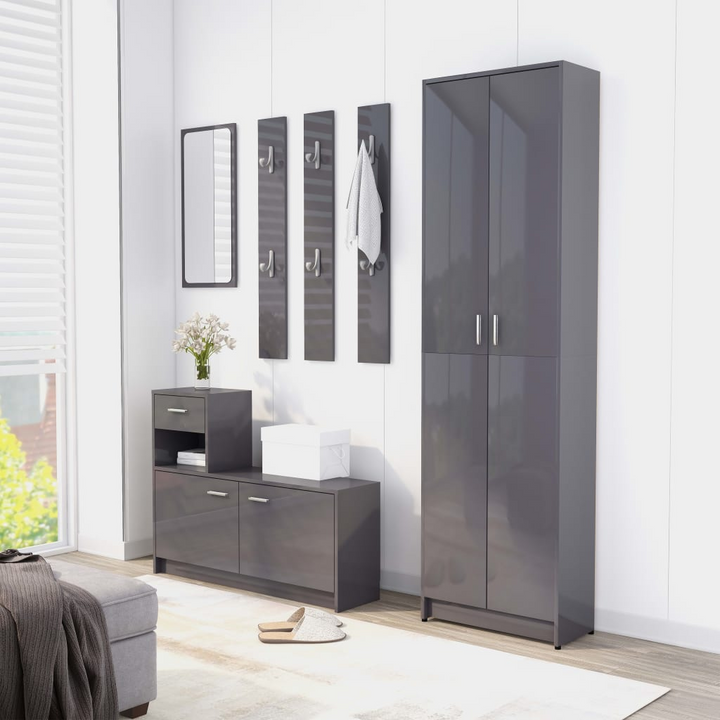 Stylish High Gloss Grey Hallway Wardrobe – 55 x 25 x 189cm - Ample Storage & Modern Design - Premium  from Home Treasures - Just £148.99! Shop now at Home Treasures