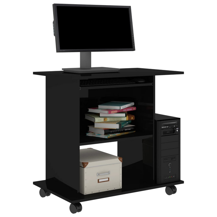 Compact High Gloss Black Work Desk with Storage Shelves - 80 x 50 x 75cm | Modern & Stylish Computer Table for Home Office - Premium  from Home Treasures - Just £67.99! Shop now at Home Treasures