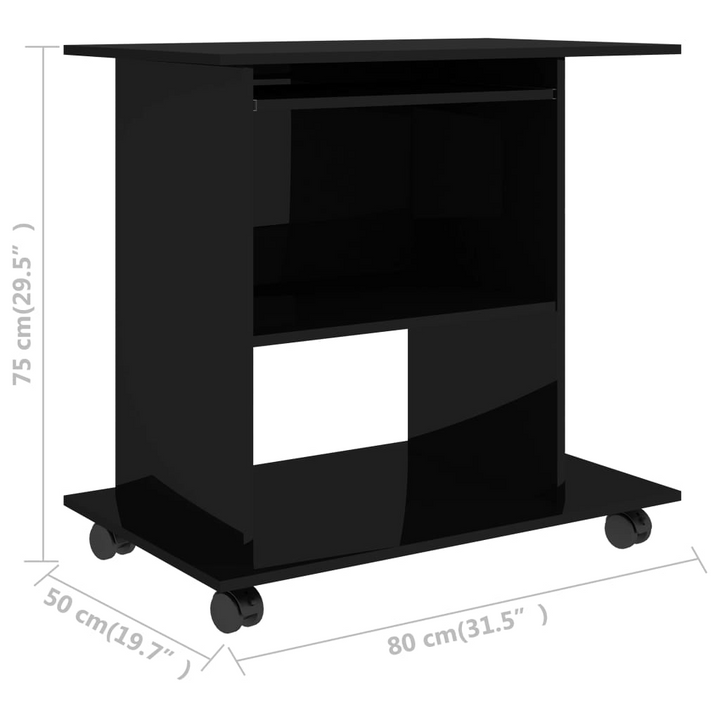 Compact High Gloss Black Work Desk with Storage Shelves - 80 x 50 x 75cm | Modern & Stylish Computer Table for Home Office - Premium  from Home Treasures - Just £67.99! Shop now at Home Treasures