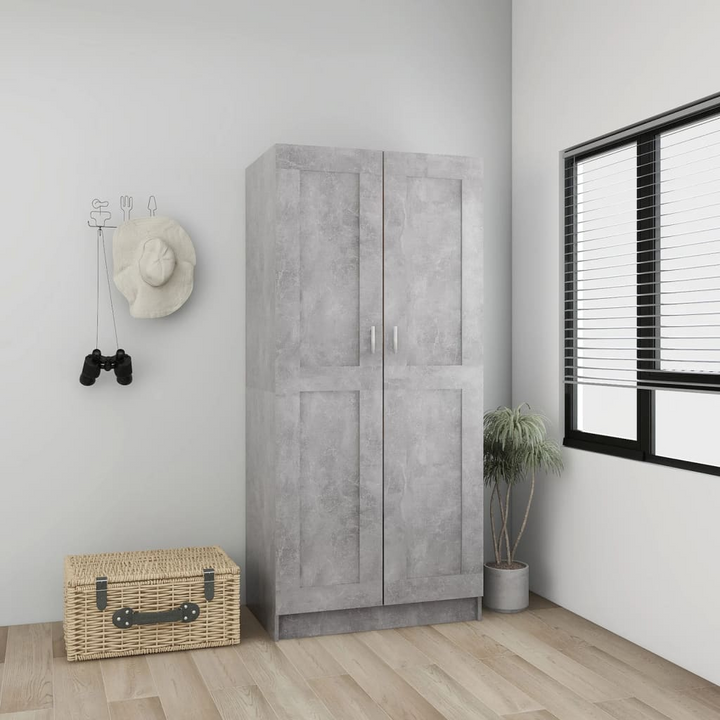 Sleek Concrete Grey Two Door Wardrobe - Modern Storage Solution (82.5 x 51.5 x 180cm) - Premium  from Home Treasures - Just £143.99! Shop now at Home Treasures