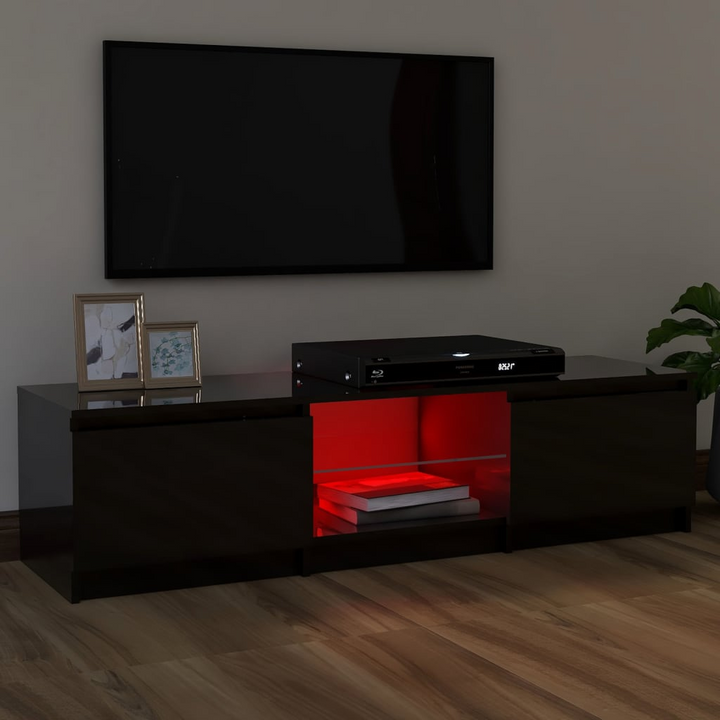 Stylish TV Cabinet with RGB LED Lights - High Gloss Black, 120 x 30 x 35.5cm | Modern Entertainment Center - Premium  from Home Treasures - Just £124.99! Shop now at Home Treasures