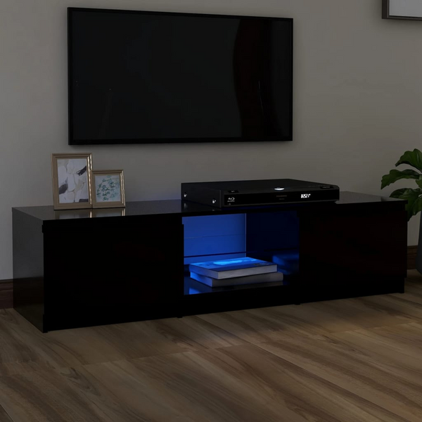 Modern Black TV Cabinet with RGB LED Lights - 140 x 40 x 35.5 cm | Stylish HiFi Unit with Ample Storage Space - Premium  from Home Treasures - Just £84.99! Shop now at Home Treasures