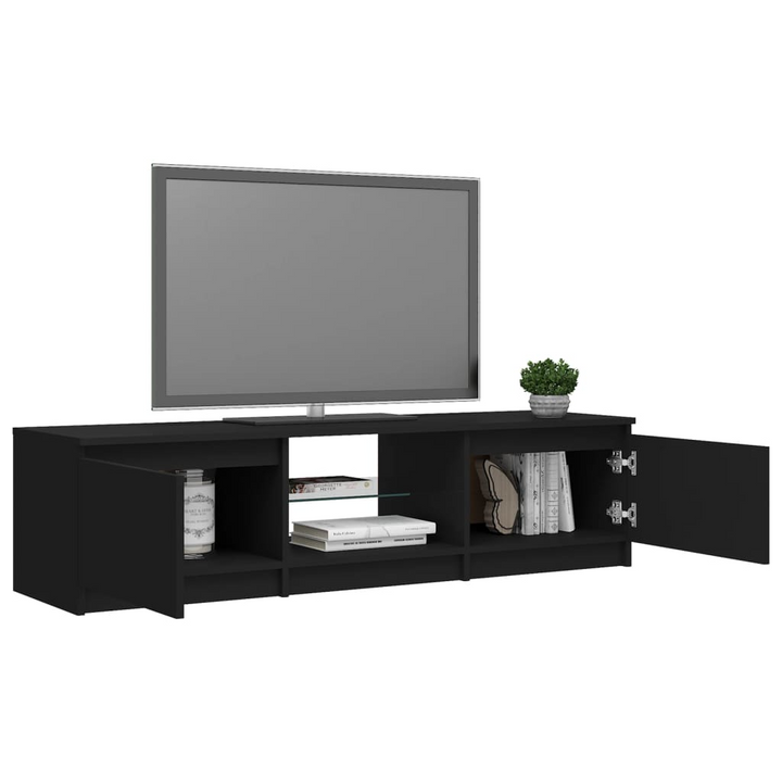 Modern Black TV Cabinet with RGB LED Lights - 140 x 40 x 35.5 cm | Stylish HiFi Unit with Ample Storage Space - Premium  from Home Treasures - Just £84.99! Shop now at Home Treasures