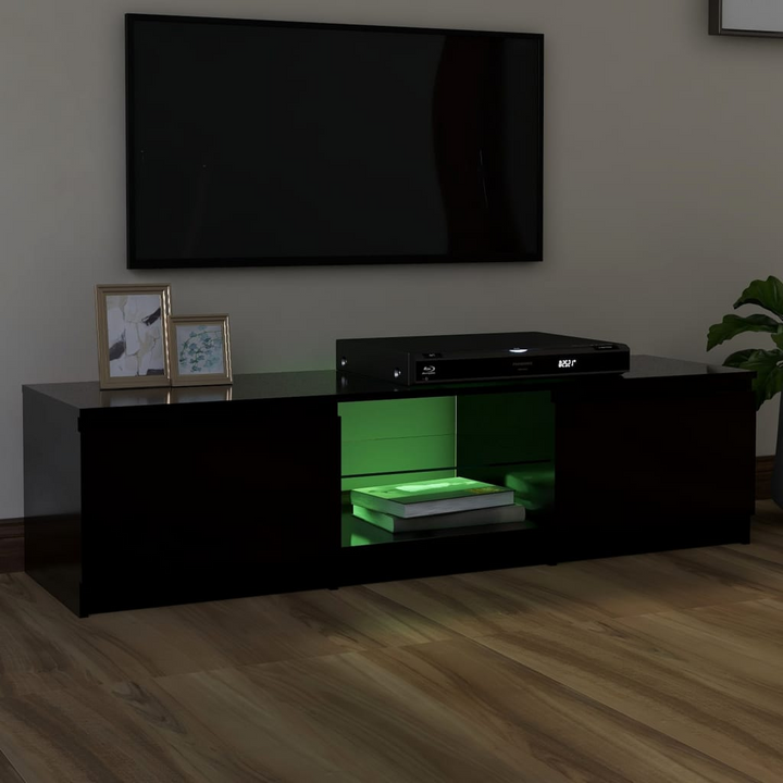 Modern Black TV Cabinet with RGB LED Lights - 140 x 40 x 35.5 cm | Stylish HiFi Unit with Ample Storage Space - Premium  from Home Treasures - Just £86.99! Shop now at Home Treasures