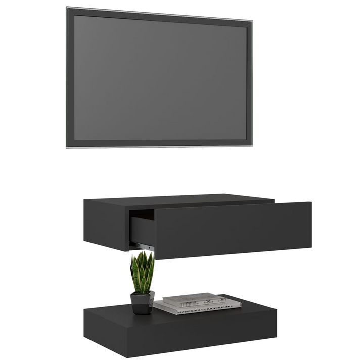 Modern Grey TV Cabinet with RGB LED Lights - 60 x 15 x 35cm | Stylish Media Console with Storage - Premium  from Home Treasures - Just £43.99! Shop now at Home Treasures