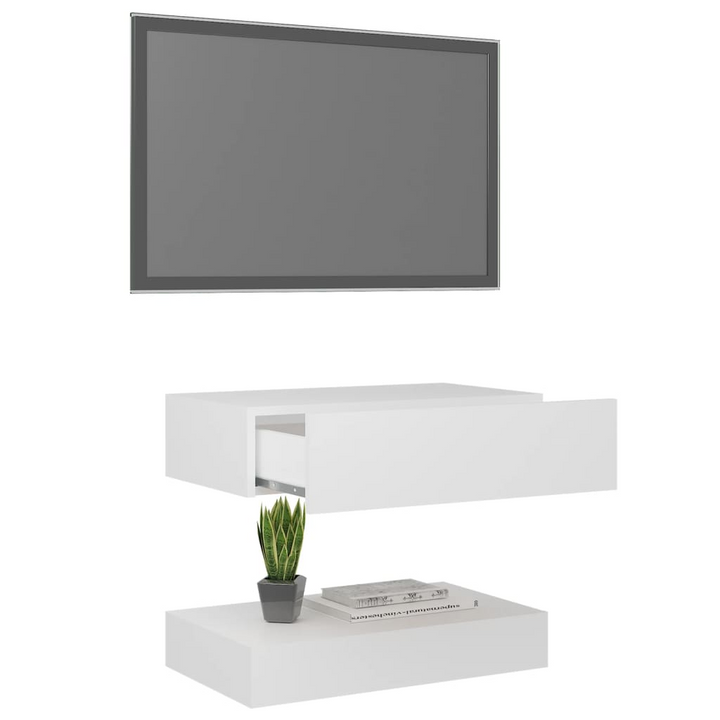 Modern White TV Cabinet with RGB LED Lights - 60 x 15 x 35cm | Stylish Entertainment Center with Ample Storage - Premium  from Home Treasures - Just £42.99! Shop now at Home Treasures