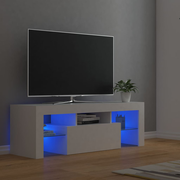 Modern TV Cabinet with RGB LED Lights, White 120x35x40 cm - Sleek Entertainment Center for Contemporary Living Rooms - Premium  from Home Treasures - Just £72.99! Shop now at Home Treasures