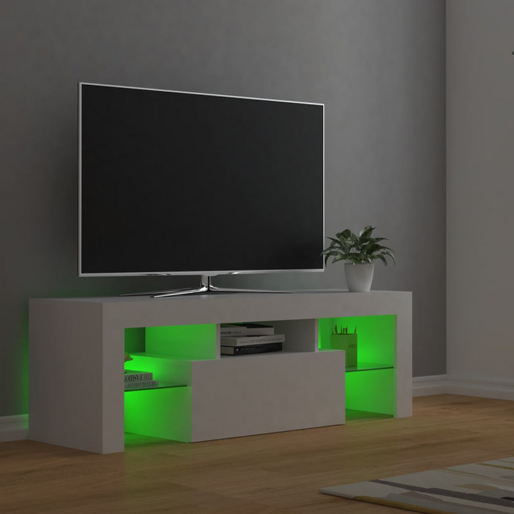 Modern TV Cabinet with RGB LED Lights, White 120x35x40 cm - Sleek Entertainment Center for Contemporary Living Rooms - Premium  from Home Treasures - Just £72.99! Shop now at Home Treasures