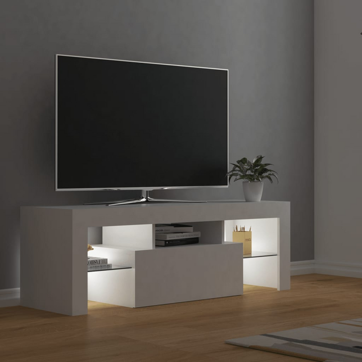 Modern TV Cabinet with RGB LED Lights, White 120x35x40 cm - Sleek Entertainment Center for Contemporary Living Rooms - Premium  from Home Treasures - Just £72.99! Shop now at Home Treasures